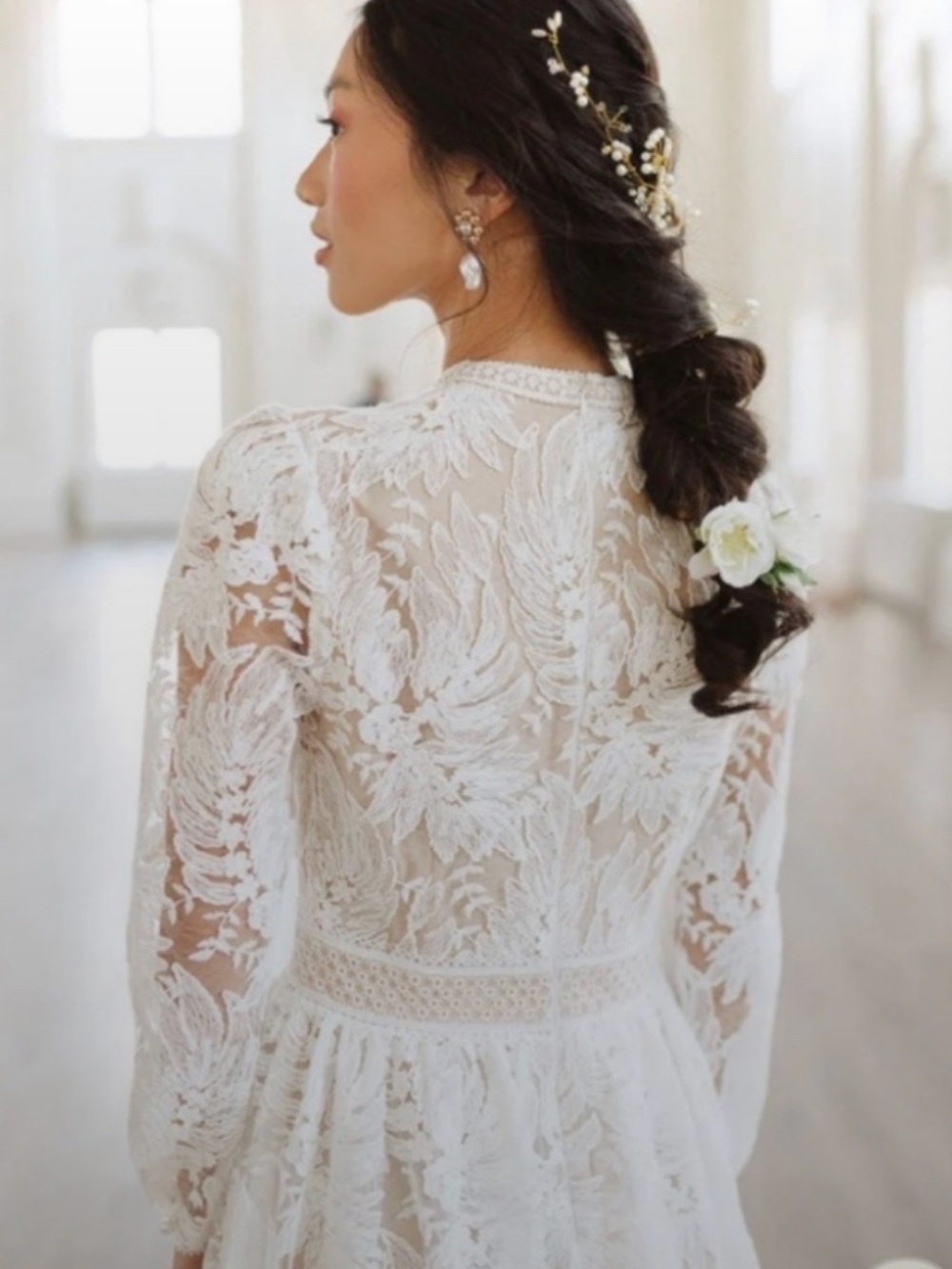 Ivy City Co White Lace Midi Dress with Long Sleeves - Picture 3 of 7